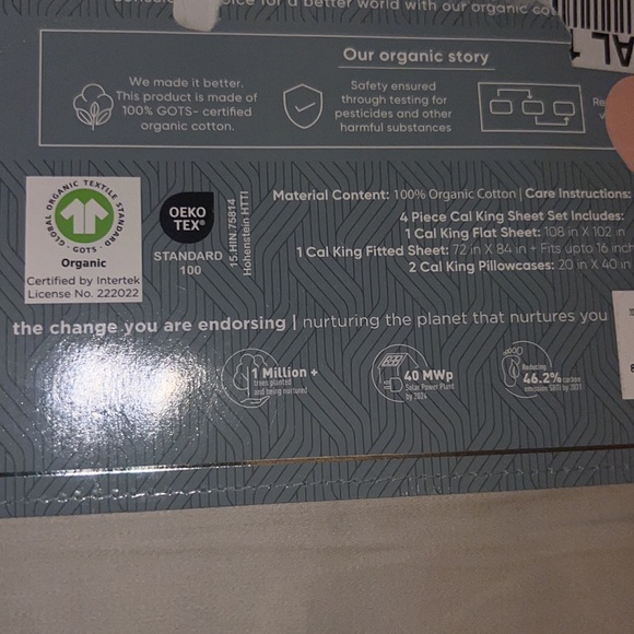 Everyday home
By Trident 100% organic cotton sheets set Cal king new - Picture 6 of 6